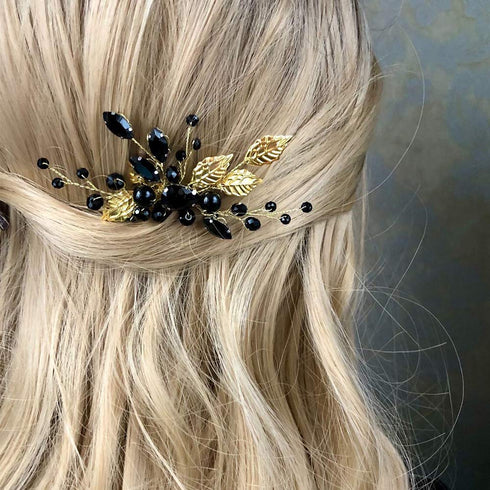 YERTTER Wedding Black Crystal Leaf Bridal Hair Comb Clip, Wedding Hair Accessories for Bride, Bridesmaid, Flower Girls