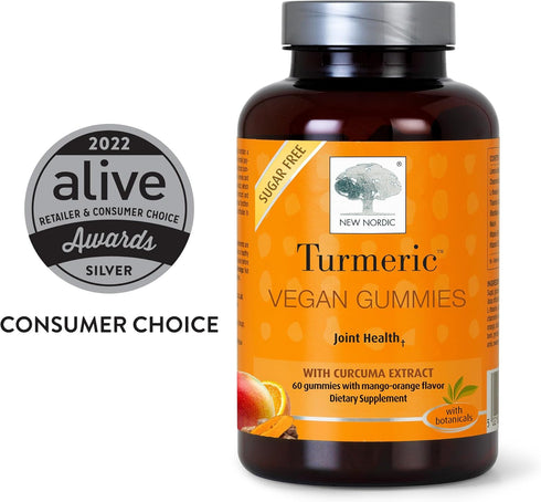 NEW NORDIC Turmeric Curcumin Gummies | Sugar Free | 300 mg Turmeric Supplement for Men and Women | 60 Count Supports