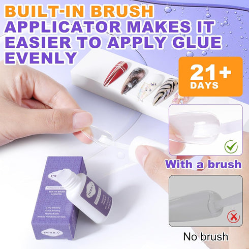 NXJ INFILILA Nail Glue - Professional Brush On Nail Glue for Acrylic & Press On Nails, Long Lasting 7ML/0.23OZ