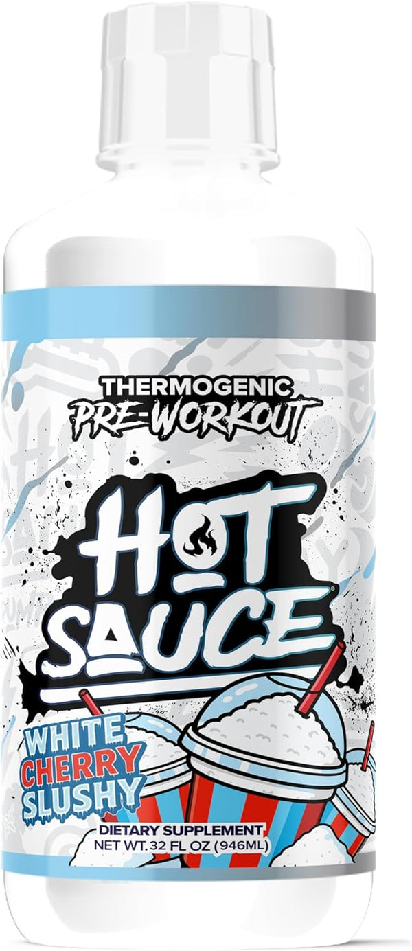 Pump Sauce Hot Sauce Thermogenic Pre-Workout, White Cherry Flavor, Liquid Energy Supplement with Caffeine