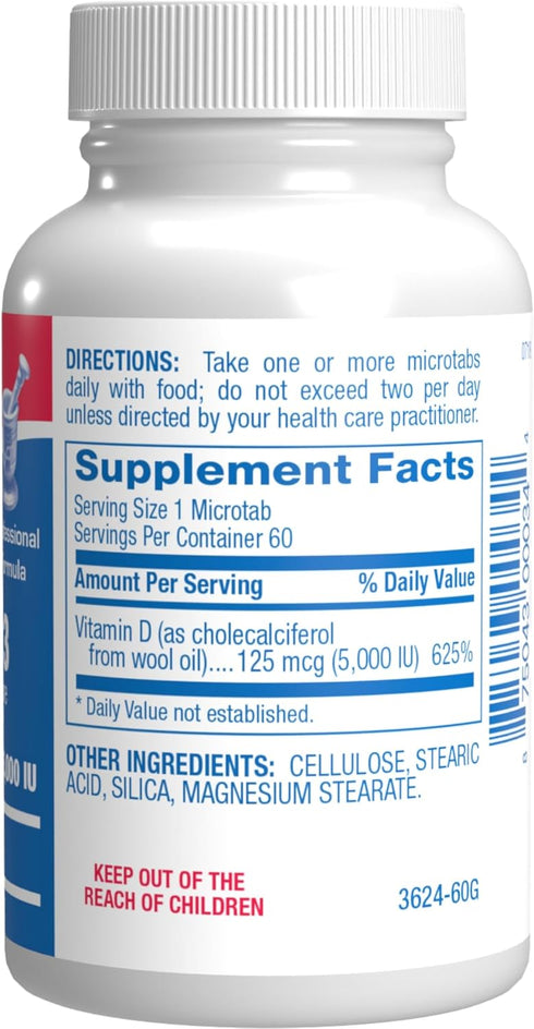 High Strength Vitamin D3 5000 IU - Clinical Formula Supplement for Men and Women for Bone, Teeth, Muscle, Mood and