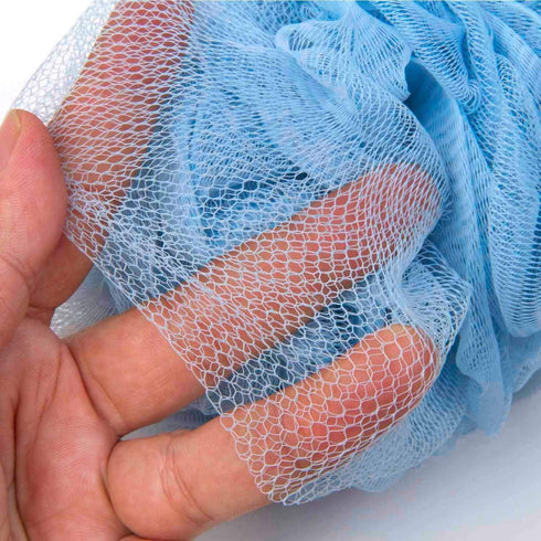 Loofah Back Scrubber for Shower, Soft Nylon Mesh Bath Sponge with Wooden Long Handle, Exfoliating Luffa Pouf (Blue)