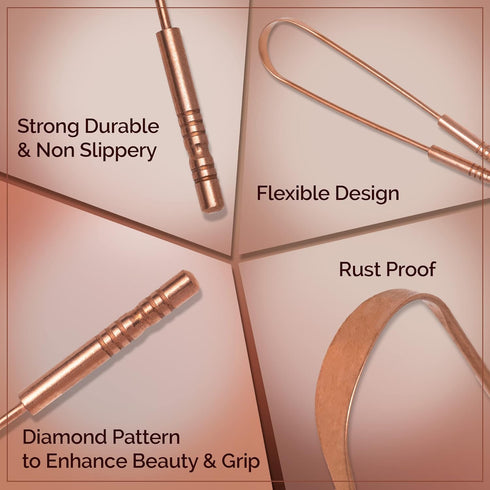 MasterMedi Tongue Scraper with Case - Easy to Use for Adults, Copper Set of 2, Tongue Cleaner for Oral Care & Hygiene