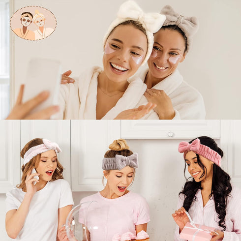 VITEVER 4 Pack Spa Headband for Washing Face, Girls Makeup Bow Tie Hair Band, Microfiber Elastic Headbands for Skincare