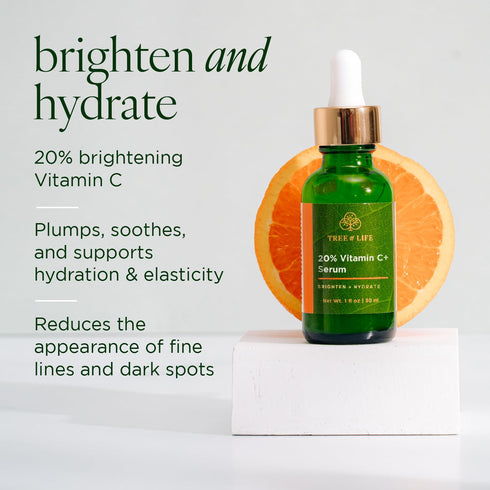 Tree of Life Hydrating Facial Serum, 20% Vitamin C+ with Vitamin E for Brightening and Smoothing Skin