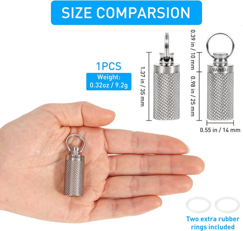Titanium Waterproof Keychain Pill Holder Container, Portable Mini Size Pill Box Case for Outdoor Travel (2 Pack)