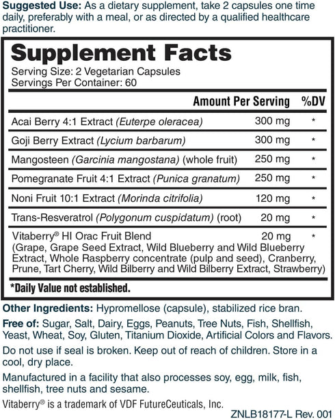 Nature's Lab Super Antioxidant Support - Resveratrol, Acai, Goji Berry, Noni Fruit, Pomegranate - 120 Capsules (60 Day