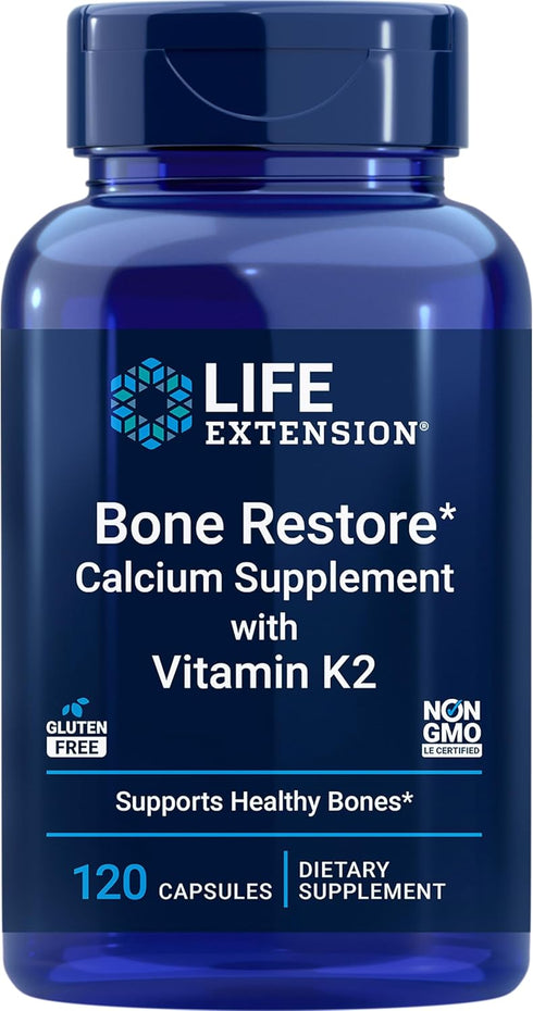 Life Extension Bone Restore + Vitamin K2 - 120 Capsules, Vitamins & Minerals for Bone Health, Non-GMO, Gluten-Free