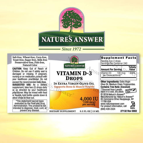 Natures Answer Platinum Vitamin D3 4000 IU Supplement Liquid Drop, 0.5 Ounce - 2 per case. | Immune Booster | Promotes Muscle & Bone Health