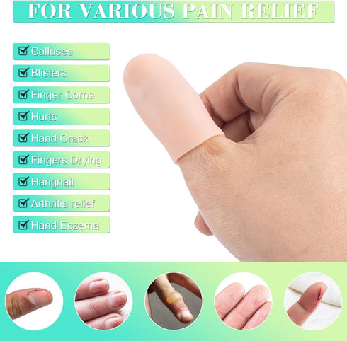 PAGOW Gel Finger Cots, 10pcs Silicone Finger Protector Support, Thumb Protector for Finger Cracking, Arthritis Pain