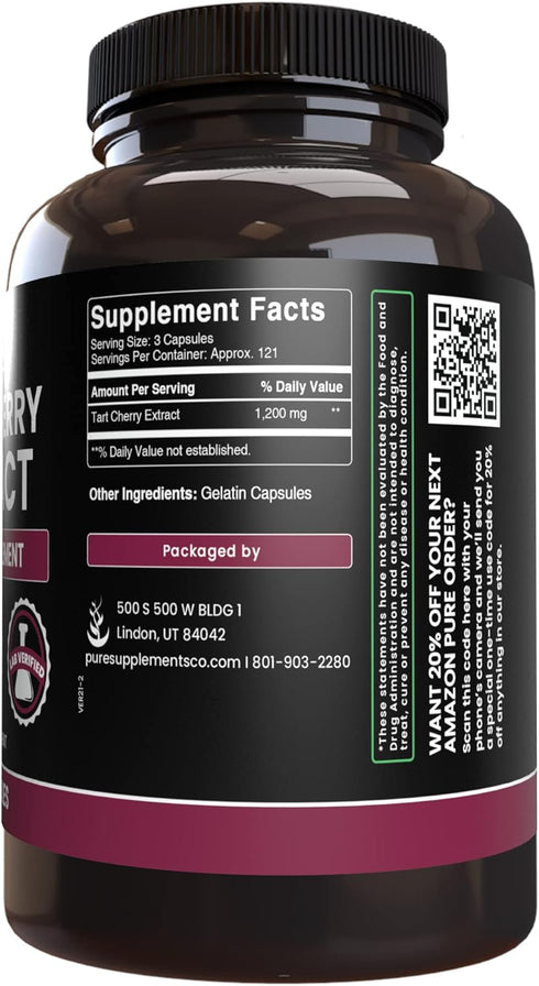 PURE ORIGINAL INGREDIENTS Tart Cherry Extract (365 Capsules) - No Magnesium or Rice Fillers, Always Pure, Lab Verified
