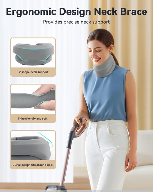 Neck Brace Cervical Collar for Sleeping, Soft Foam Wraps for Cervical Spine Pressure Relief - Grey (15.8-18.1 Inch)