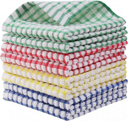 Egles 8 Packs Kitchen Dishcloths 12x12 Inches, 100% Cotton Dish Cloths for Washing Dishes, Scrubbing Wash Cloths (Mix