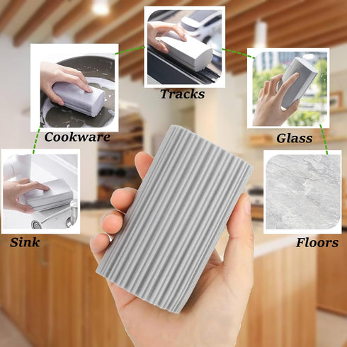 6-Pack Damp Clean Duster Sponge, Reusable Magic Sponge for Housekeeping, Mirrors, Glass, and Window Track Grooves (Grey)