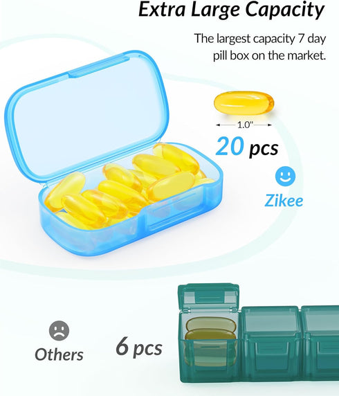 ZIKEE 7 Packs Portable Extra Large Pill Organizer, 7 Day Pill Box for Pocket, Purse, Weekly Case, Pink