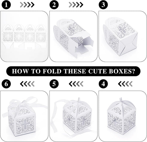 50PCS Baptism Favor Boxes, 2.2''x2.2'' Laser Cut with 50 Ribbons for Baby Shower & First Communion Party