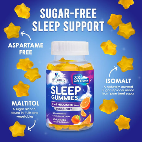 Melatonin Sleep Gummies Sugar Free, 60 Sleep Gummies - Natural Extra Strength Sleep Support for Adults
