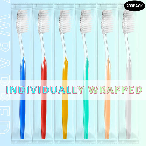 300 Pieces Disposable Toothbrushes, Individually Wrapped Medium Soft Manual Travel Toothbrush Set for Adults, 6 Colors