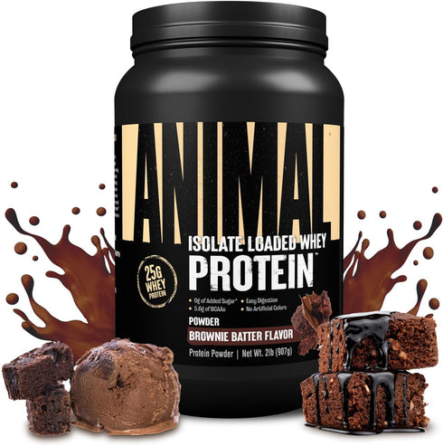 Animal Whey Isolate Protein Powder, 25g Protein, Pre & Post Workout Muscle Builder, Brownie Batter, 2 lbs