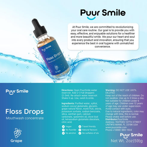 Concentrated Floss Drop Serum - 2oz Mouth Wash for Water Flosser, Natural Essentials for Good Breath, Organic Drop