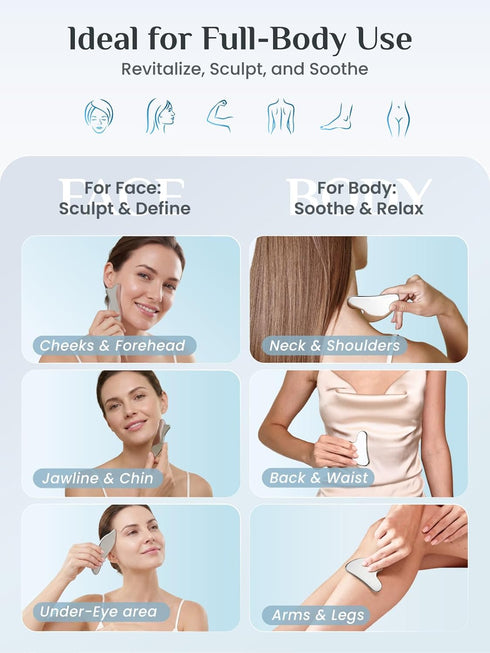 Set, (2 Pack) Rena Chris Stainless Steel Gua Sha Guasha Tool for Face and Body Massage, Gua Sha and Acupuncture Massage