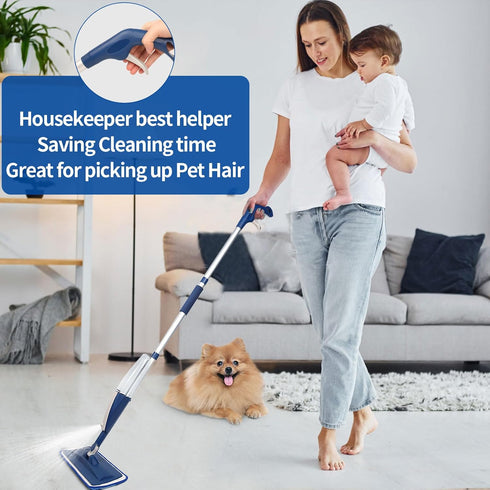 Wet Spray Mop for Floor Cleaning, Refillable Spray Bottle with 3 Washable Microfiber Pads, Home or Commercial Use, Blue