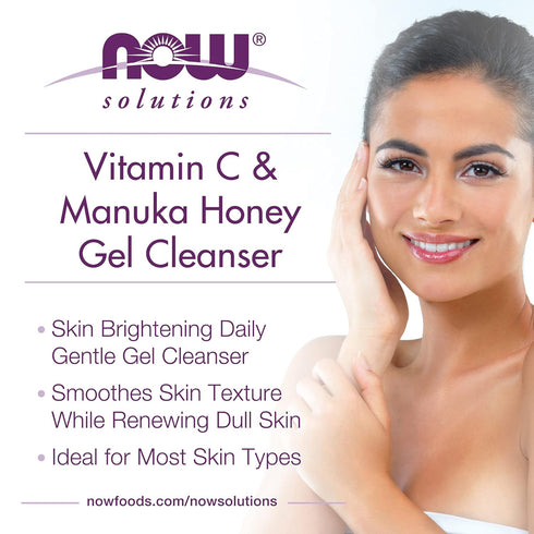 NOW Foods Vitamin C and Manuka Honey Gel Cleanser - 8-Ounce, Brightening System for Healthy Skin