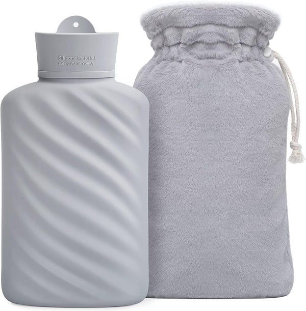 MEETRUE Microwaveable Hot Water Bottle with Cover (1 Liter), BPA-Free Silicone Hot Water Bag for Pain Relief