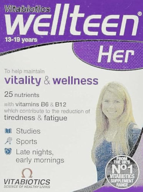 Wellteen Her - Nutritional Support for Teenagers and Young Women Ages 13-19, 30 Tablets
