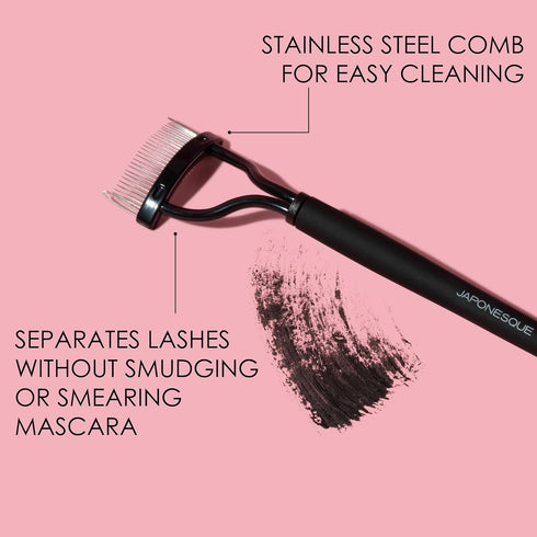 JAPONESQUE Velvet Touch Lash Separator - Eyelash Comb Tool, Remove Mascara Clumps, Arc Lash Brush (Black)