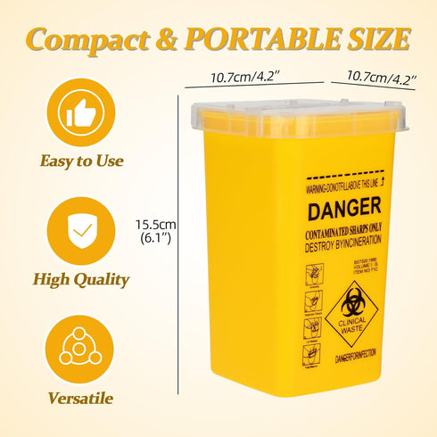 3pcs Needle Disposal Boxes for Tattoo Supplies, Sharps Containers Waste Boxes (Yellow)
