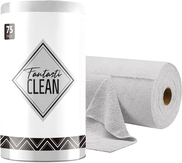 Microfiber Cleaning Cloth Roll - 75 Pack, 12" x 12", Reusable Washable Rags (Grey), Tear Away Towels