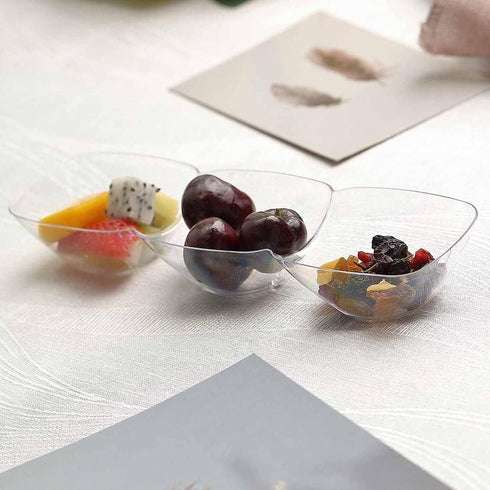 Kaya Premium Clear Rectangular 3-Hole Mini Disposable Plastic Bowls (Pack of 10) - Elegant, Durable for Parties,