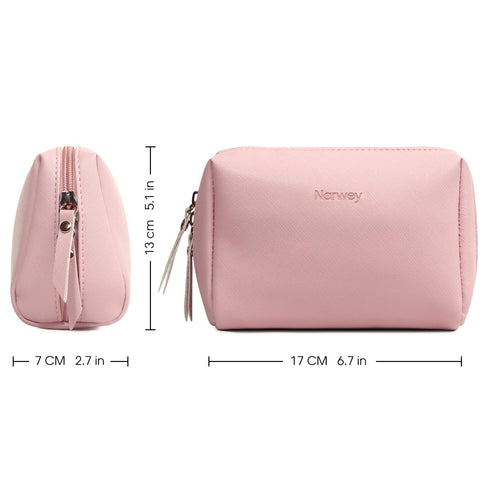 Narwey Small Vegan Leather Makeup Bag, Mini Cosmetic Pouch for Women Travel (Small, Pink)