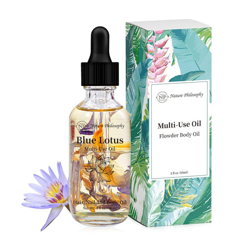 NP NATURES PHILOSOPHY Blue Lotus Multi-Use Oil, Organic Essential Oil for Face, Body, Hair - 2 Fl Oz