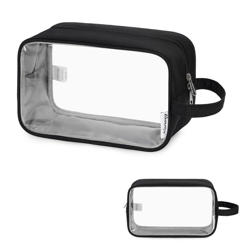 Narwey Clear Travel Toiletry Bag - Dopp Kit Makeup Organizer for Women and Men (Clear-Black)