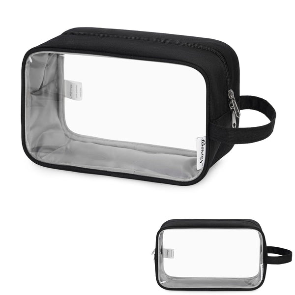 Narwey Clear Travel Toiletry Bag - Dopp Kit Makeup Organizer for Women and Men (Clear-Black)
