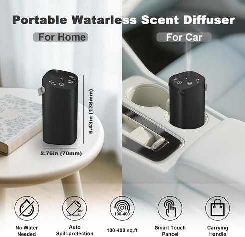 Waterless Essential Oil Diffuser with Handle, Scent Diffuser for Car Home Office Bathroom with Timer, Small