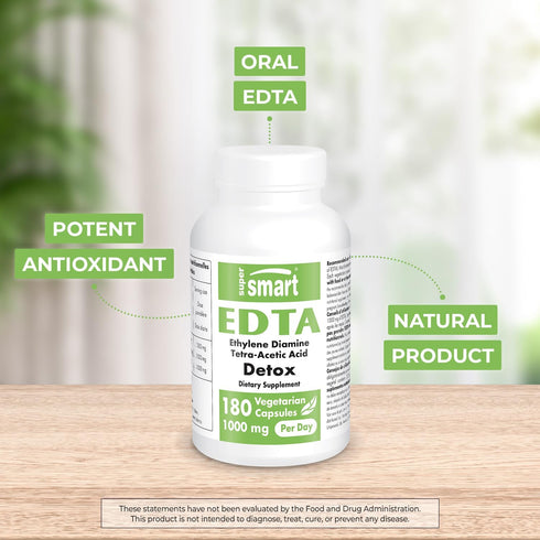 Supersmart - EDTA 1000mg per Day - Calcium Disodium EDTA Supplement | Non-GMO & Gluten Free - 180 Vegetarian Capsules