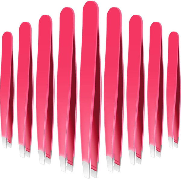 Mudder 12 Pcs Eyebrow Tweezers Set, Stainless Steel Slanted Tip Tweezers in Bulk for Men and Women, Rose Red