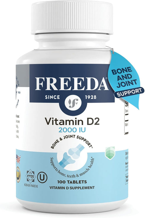 FREEDA Vitamin D2 2000 IU, Vegan Vitamin D for Bone Strength & Immune Support, 100 Tiny Tablets