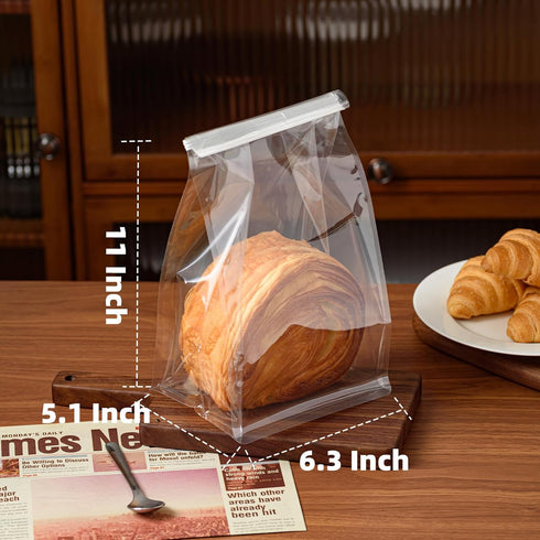 Roppolo 50 6.3 Inch PackingBag Pcs Bread Bags for Homemade Breads, Clear Bakery Bags with Tin Tie, Medium Loaf Bag