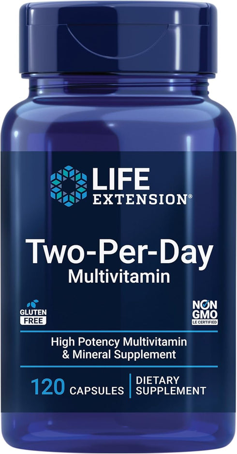 Life Extension Two-Per-Day Multivitamin, 120 Capsules, Non-GMO, Gluten-Free, Over 25 Vitamins, Minerals & Extracts,