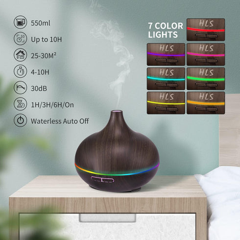 550ML Black Aroma Diffuser for Essential Oils, Large Office Aromatherapy Diffuser with Ambient Light & Timer