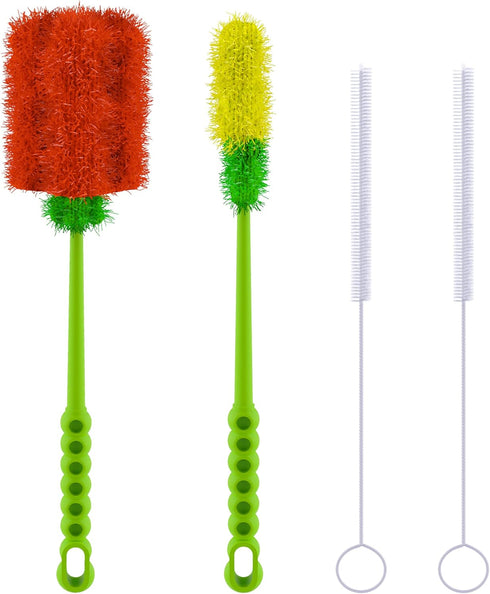 Long Bottle Brush Cleaner Set (3-in-1) & Straw Brushes - Thick and Thin Dish Brush Set for Washing Baby Bottles, Mugs