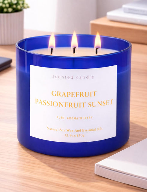Sunset 3-Wick 15.8 oz Grapefruit Passionfruit Soy Candle | Large Scented Candle for Home | Clean Burn Long Lasting |