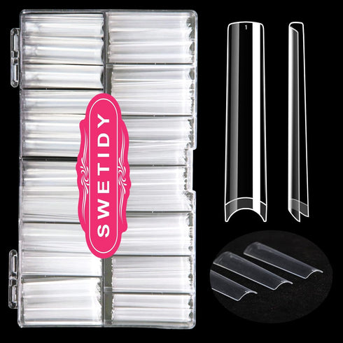 No C Curve 3XL Long Square Nail Tips for Acrylic Nails, SWETIDY 360PCS Clear False Nails with Case