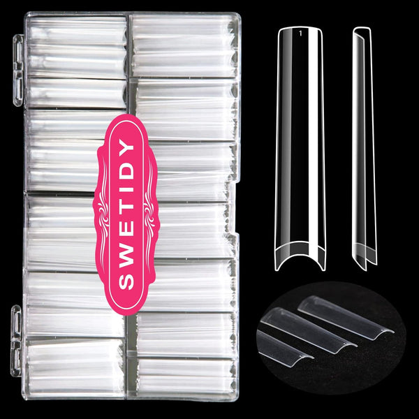 No C Curve 3XL Long Square Nail Tips for Acrylic Nails, SWETIDY 360PCS Clear False Nails with Case