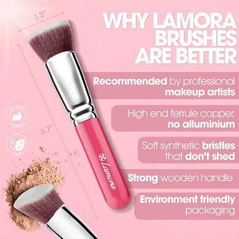 LAMORA Foundation Brush for Liquid Makeup - Kabuki Face Brush for Cream, Powder, Blush, Concealer