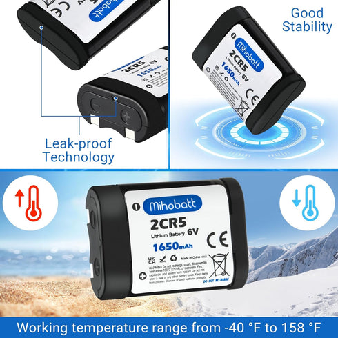 Mihobatt 5-Pack 2CR5 6V 1650mAh 2CR5M 5032LC DL245 EL2CR5 KL2CR5 RL2CR5 Battery, with PTC Protection Replacement